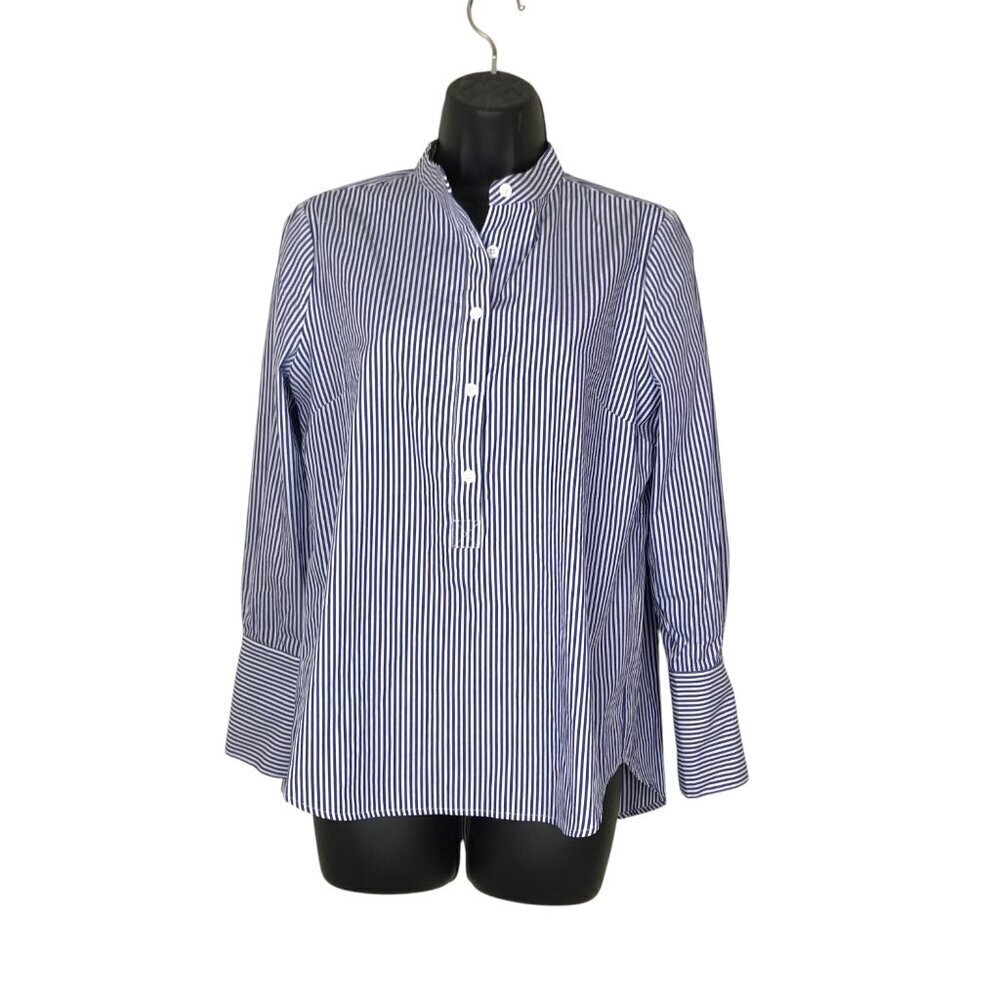 Veronica Beard Striped Mock Neck 3/4 Button Up Blouse Size 6